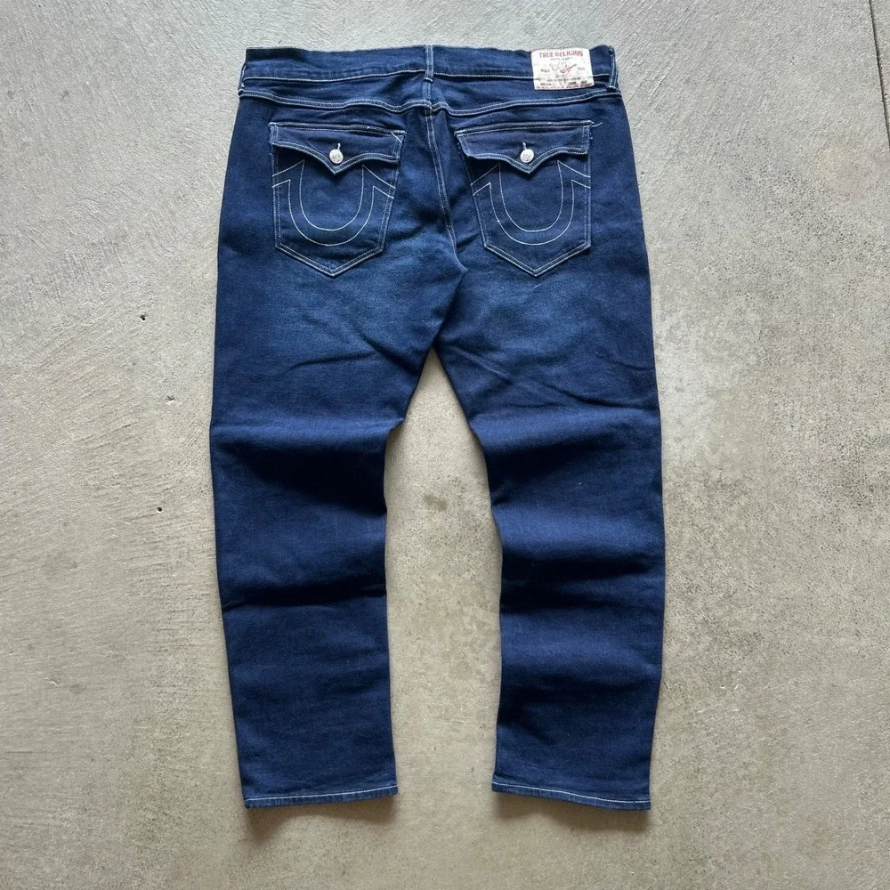 True Religion Jeans Size 40x32 Blue Dark Wash Denim Geno Relaxed Slim Flap Pocke